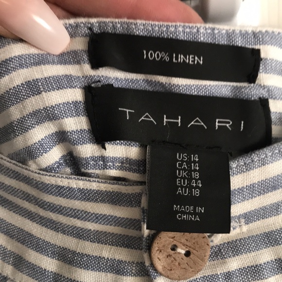 TAHARI linen blue and white striped pants - Picture 2 of 5